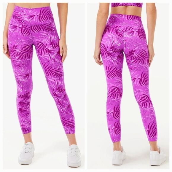 🩵Sofia Active Fuchsia Tropical Leaf High Waist Athletic Pants Medium - Picture 1 of 13